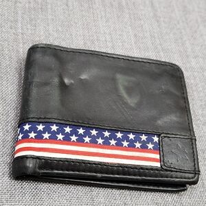 Black Leather with American USA Themed Wallet
